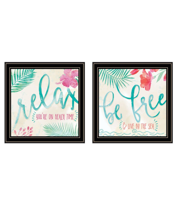 HomeRoots Set of Two Coastal-Inspired Black Framed Wall Art Prints - "Be Free, Live By The Sea" Decor 568733