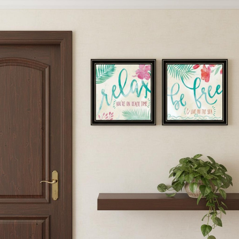 HomeRoots Set of Two Coastal-Inspired Black Framed Wall Art Prints - "Be Free, Live By The Sea" Decor 568733