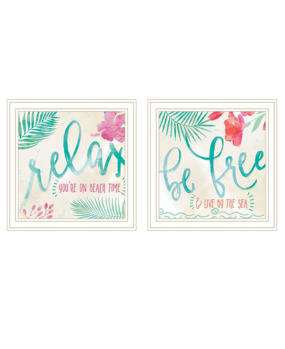HomeRoots Set of Two Framed Coastal Art Prints - 'Be Free' & 'Live By The Sea' for Stylish Home Decor 568734