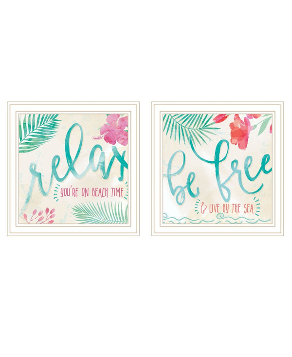 HomeRoots Set of Two Framed Coastal Art Prints - 'Be Free' & 'Live By The Sea' for Stylish Home Decor 568734