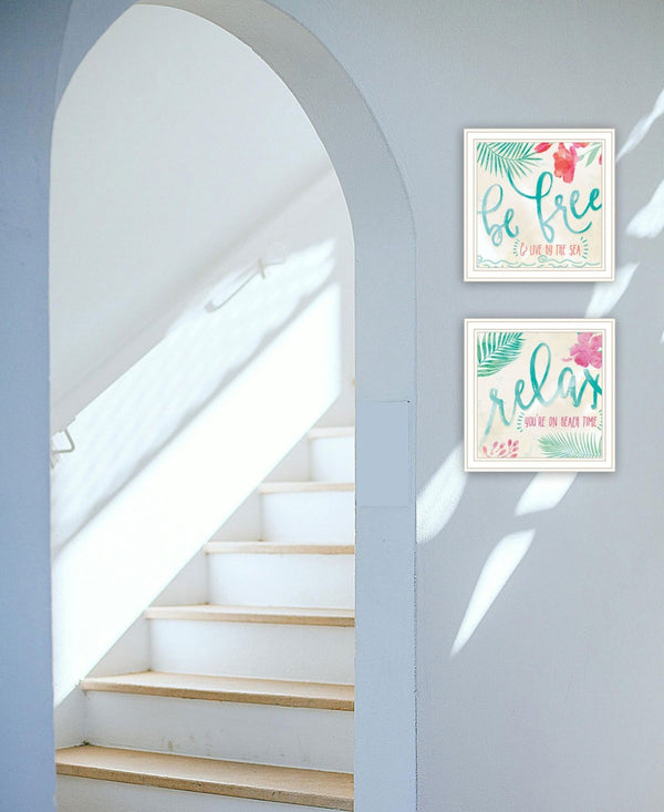 HomeRoots Set of Two Framed Coastal Art Prints - 'Be Free' & 'Live By The Sea' for Stylish Home Decor 568734