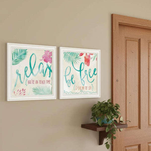 HomeRoots Set of Two Framed Coastal Art Prints - 'Be Free' & 'Live By The Sea' for Stylish Home Decor 568734