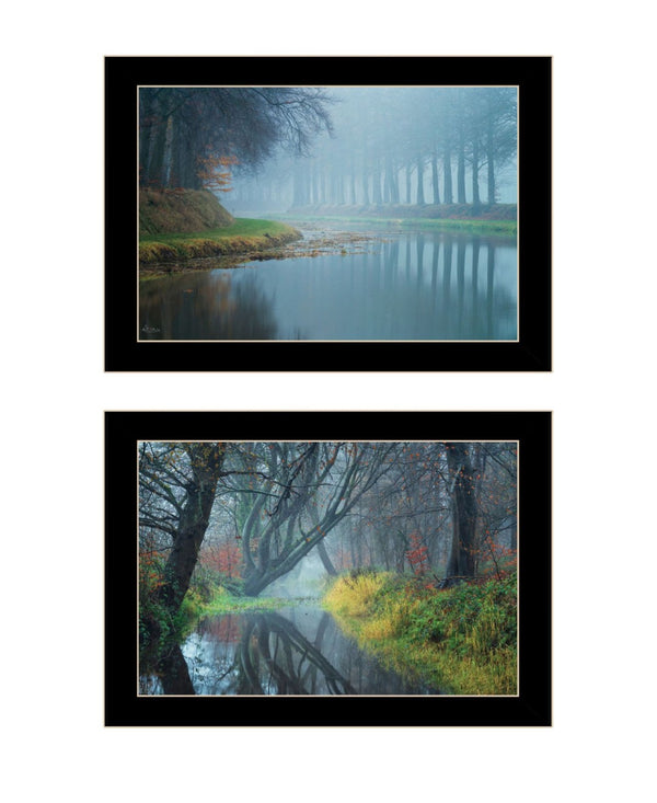 HomeRoots Set of Two Misty Rivers Black Framed Wall Art Prints – Serene Acrylic-Style Decor for Any Room 568736