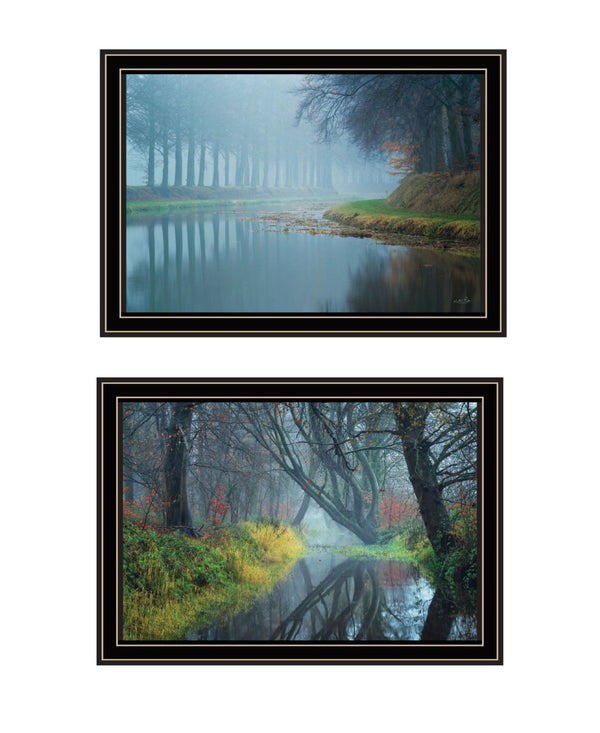 HomeRoots Set of Two Misty Rivers Framed Wall Art - Elegant Landscape Prints for Living Room or Office Decor 568737