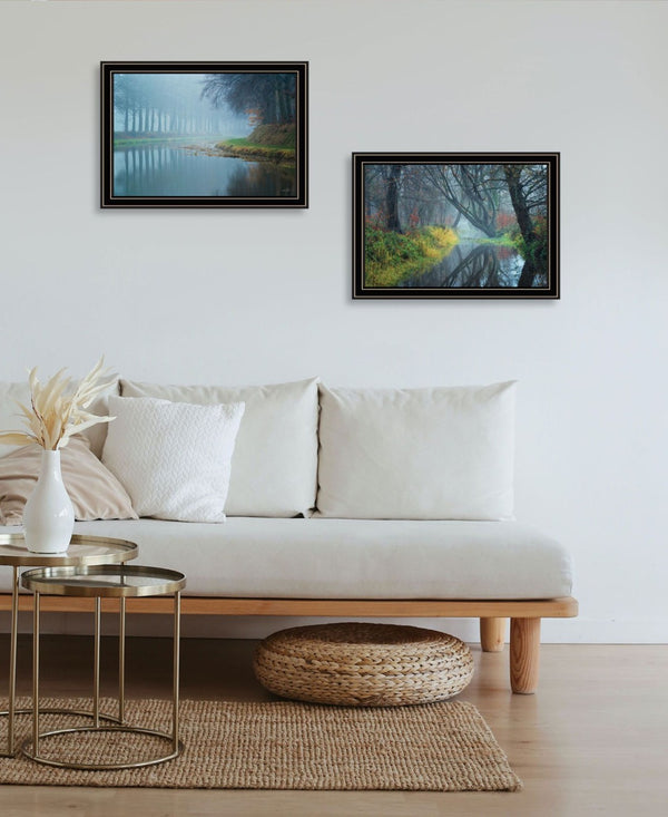 HomeRoots Set of Two Misty Rivers Framed Wall Art - Elegant Landscape Prints for Living Room or Office Decor 568737