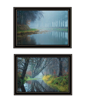 HomeRoots Set of Two Misty Rivers Framed Wall Art - Elegant Landscape Prints for Living Room or Office Decor 568737