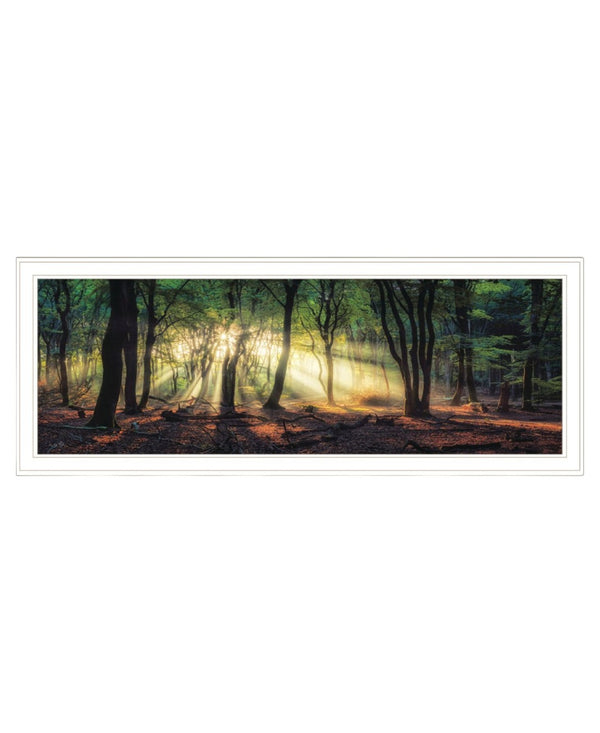 HomeRoots Set of Two Serene Sun Rays in Forest Wall Art - Modern White Framed Prints for Stylish Decor 568739