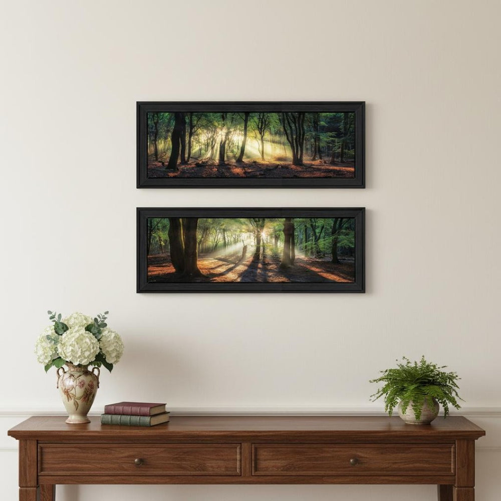 HomeRoots Set of Two Sun Rays Forest Wall Art Prints in Black Frames – Perfect for Home or Office Decor 568740