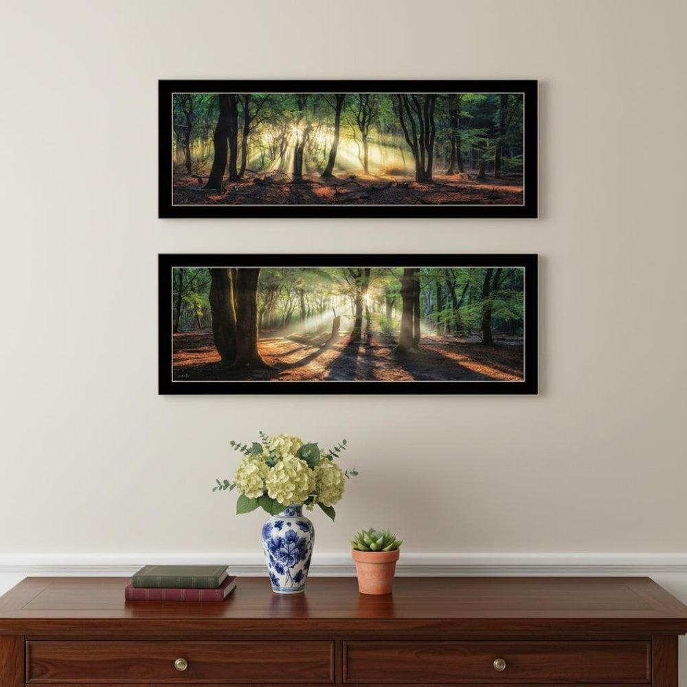HomeRoots Set of Two Framed Wall Art - Sun Rays Through Forest Scene, Elegant Design for Home Decor 568742