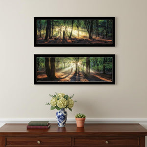 HomeRoots Set of Two Framed Wall Art - Sun Rays Through Forest Scene, Elegant Design for Home Decor 568742