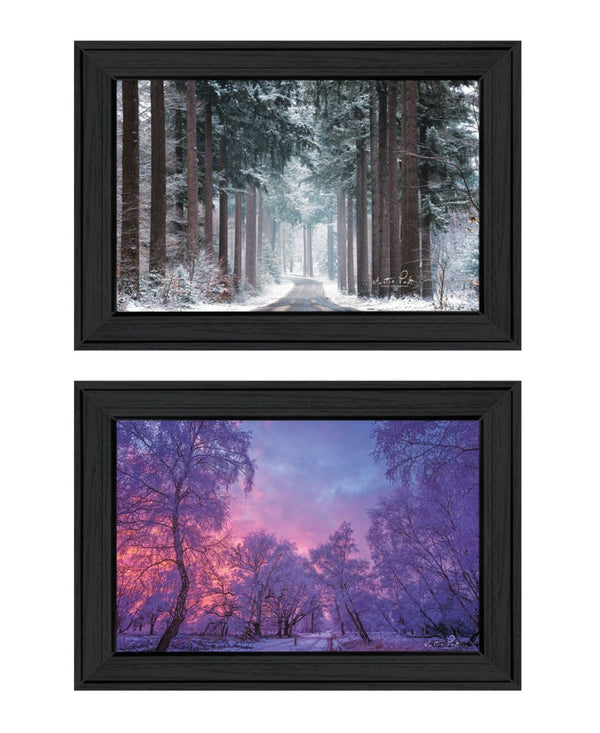 HomeRoots Set of Two Framed Winter Wonderland Prints - Elegant Black Frames for Timeless Home Decor Charm 568743