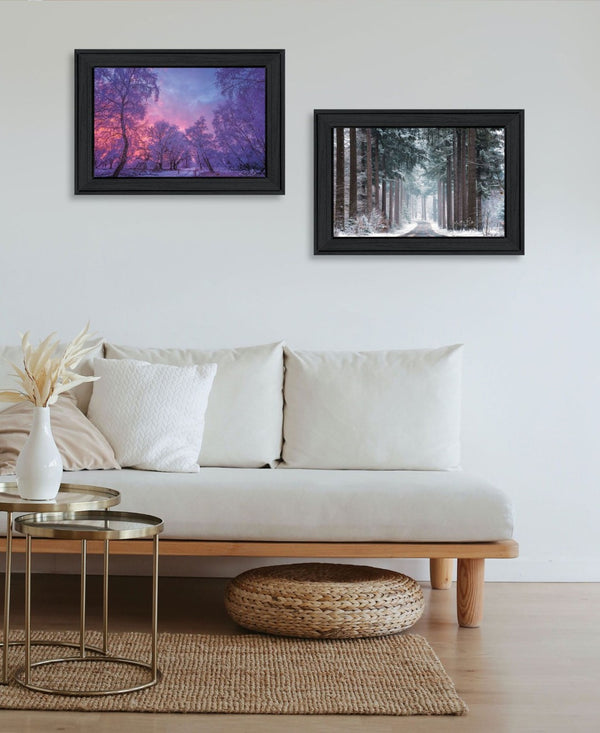 HomeRoots Set of Two Framed Winter Wonderland Prints - Elegant Black Frames for Timeless Home Decor Charm 568743