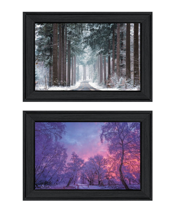 HomeRoots Set of Two Framed Winter Wonderland Prints - Elegant Black Frames for Timeless Home Decor Charm 568743