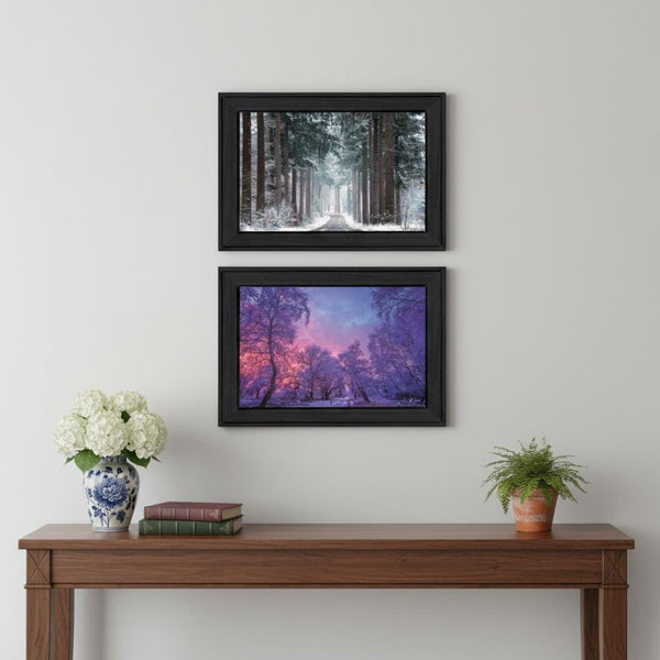 HomeRoots Set of Two Framed Winter Wonderland Prints - Elegant Black Frames for Timeless Home Decor Charm 568743