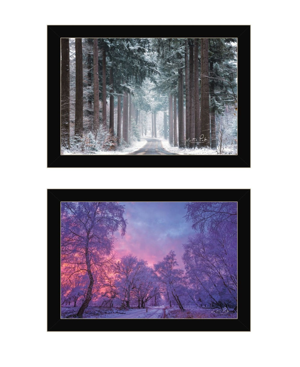 HomeRoots Set of Two Winter Wonderland Framed Prints - Elegant Black Frames for Stylish Home Decor Upgrade 568744