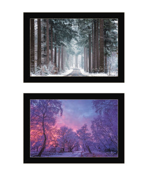 HomeRoots Set of Two Winter Wonderland Framed Prints - Elegant Black Frames for Stylish Home Decor Upgrade 568744