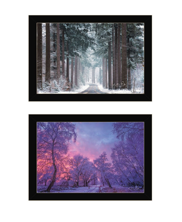 HomeRoots Set of Two Winter Wonderland Framed Prints - Elegant Black Frames for Stylish Home Decor Upgrade 568744