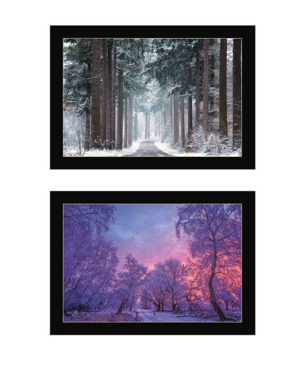 HomeRoots Set of Two Winter Wonderland Framed Prints - Elegant Black Frames for Stylish Home Decor Upgrade 568744