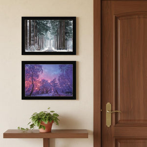 HomeRoots Set of Two Winter Wonderland Framed Prints - Elegant Black Frames for Stylish Home Decor Upgrade 568744