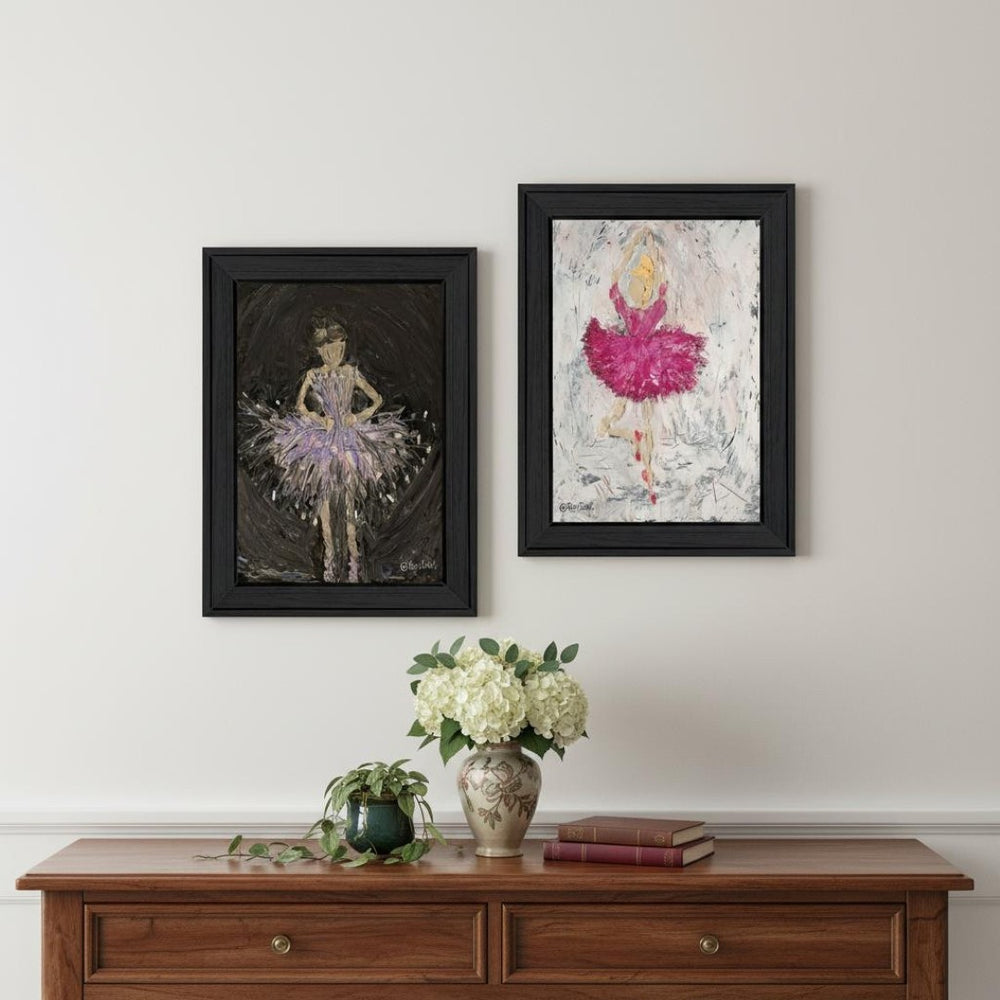 HomeRoots Set of Two "Ballerina Dancers" Black Framed Wall Art – Elegant Prints for Stylish Home Décor & Gallery Walls 568747