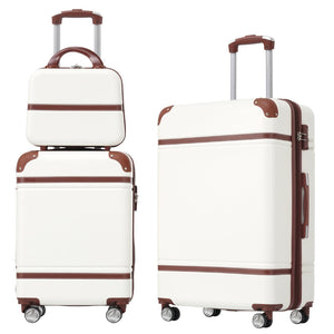 English Elm Hardshell 3 Piece Luggage Set Abs Spinner Suitcase with Tsa Lock Carry on Travel White N732P171583K