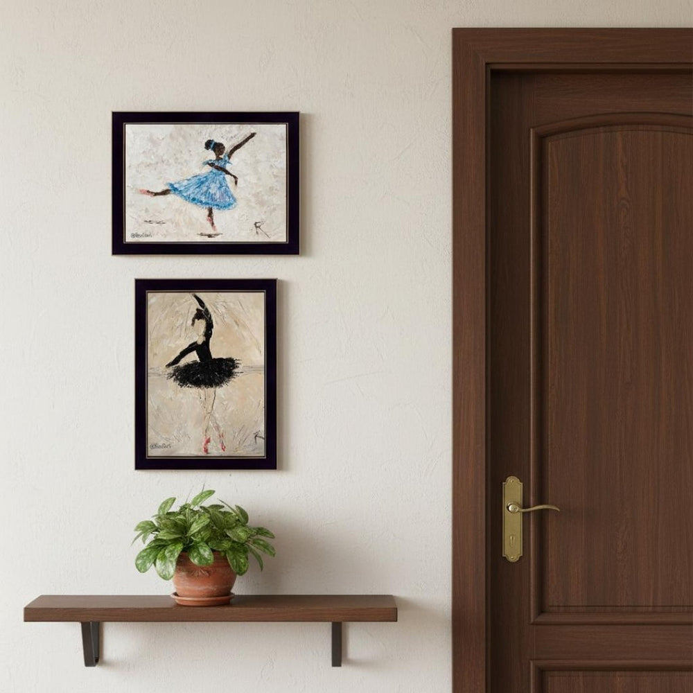 HomeRoots Set of Two Ballerina Collection Black Framed Wall Art Prints for Elegant Home Décor Upgrade 568751