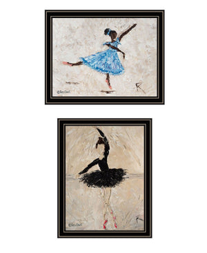 HomeRoots Set of Two Elegant Ballerina Wall Art Prints in Black Frames - Stylish Home Décor Accent 568752
