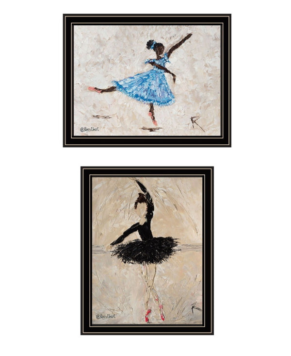 HomeRoots Set of Two Elegant Ballerina Wall Art Prints in Black Frames - Stylish Home Décor Accent 568752