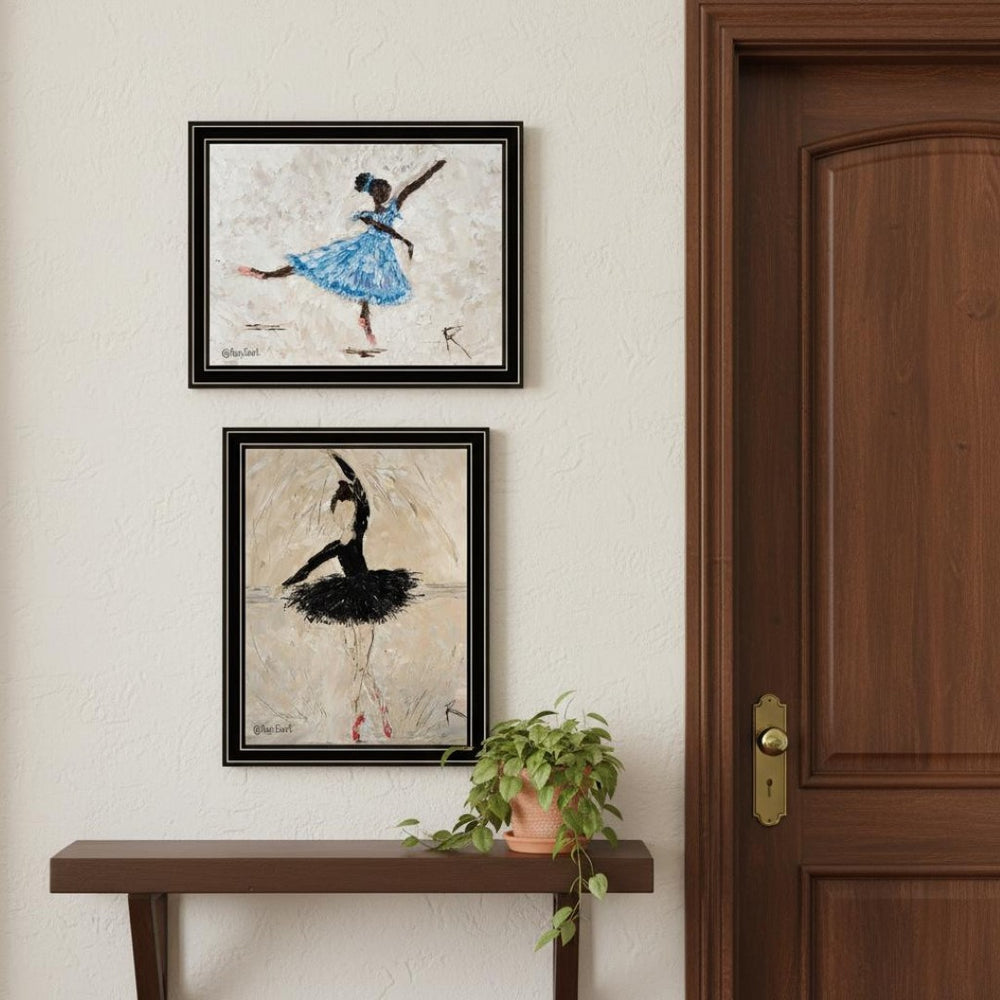 HomeRoots Set of Two Elegant Ballerina Wall Art Prints in Black Frames - Stylish Home Décor Accent 568752