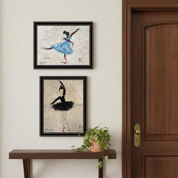 HomeRoots Set of Two Elegant Ballerina Wall Art Prints in Black Frames - Stylish Home Décor Accent 568752