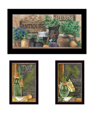 HomeRoots Set of Three Antique Herb Illustrations in Black Frames – Timeless Kitchen Wall Art Decor 568766