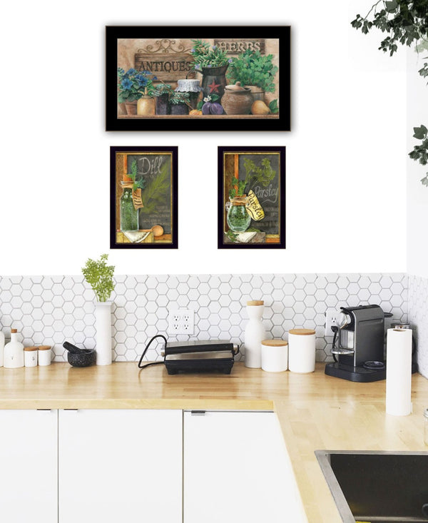 HomeRoots Set of Three Antique Herb Illustrations in Black Frames – Timeless Kitchen Wall Art Decor 568766