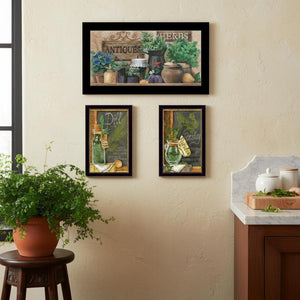 HomeRoots Set of Three Antique Herb Illustrations in Black Frames – Timeless Kitchen Wall Art Decor 568766