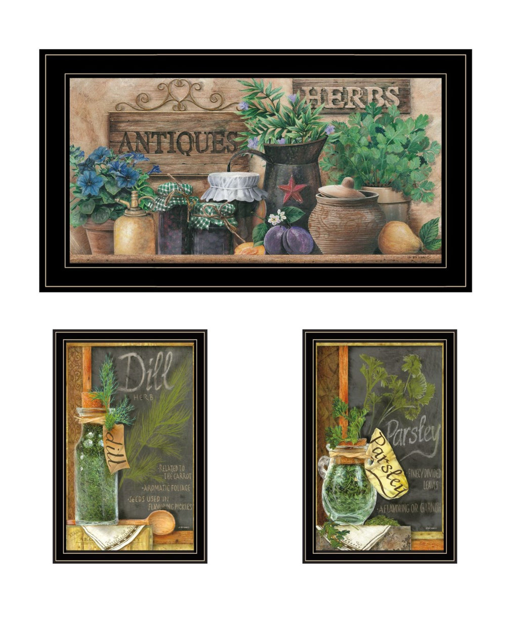 HomeRoots Set of Three Framed Antique Herb Prints for Elegant Kitchen Wall Decor - Timeless Botanical Art 568767