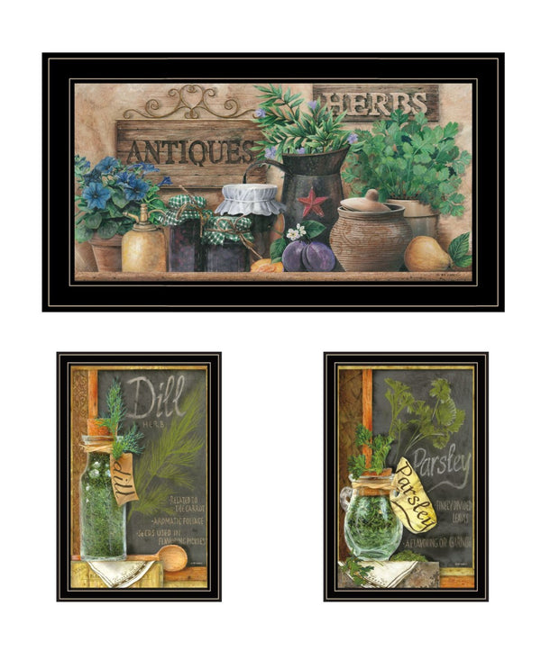 HomeRoots Set of Three Framed Antique Herb Prints for Elegant Kitchen Wall Decor - Timeless Botanical Art 568767