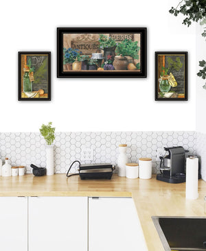 HomeRoots Set of Three Framed Antique Herb Prints for Elegant Kitchen Wall Decor - Timeless Botanical Art 568767