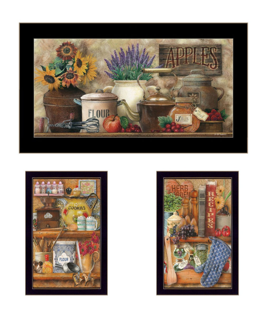 HomeRoots Set of Three Antique Kitchen Wall Art Prints – Vintage Sugar and Spice Black Framed Decor for Home 568769