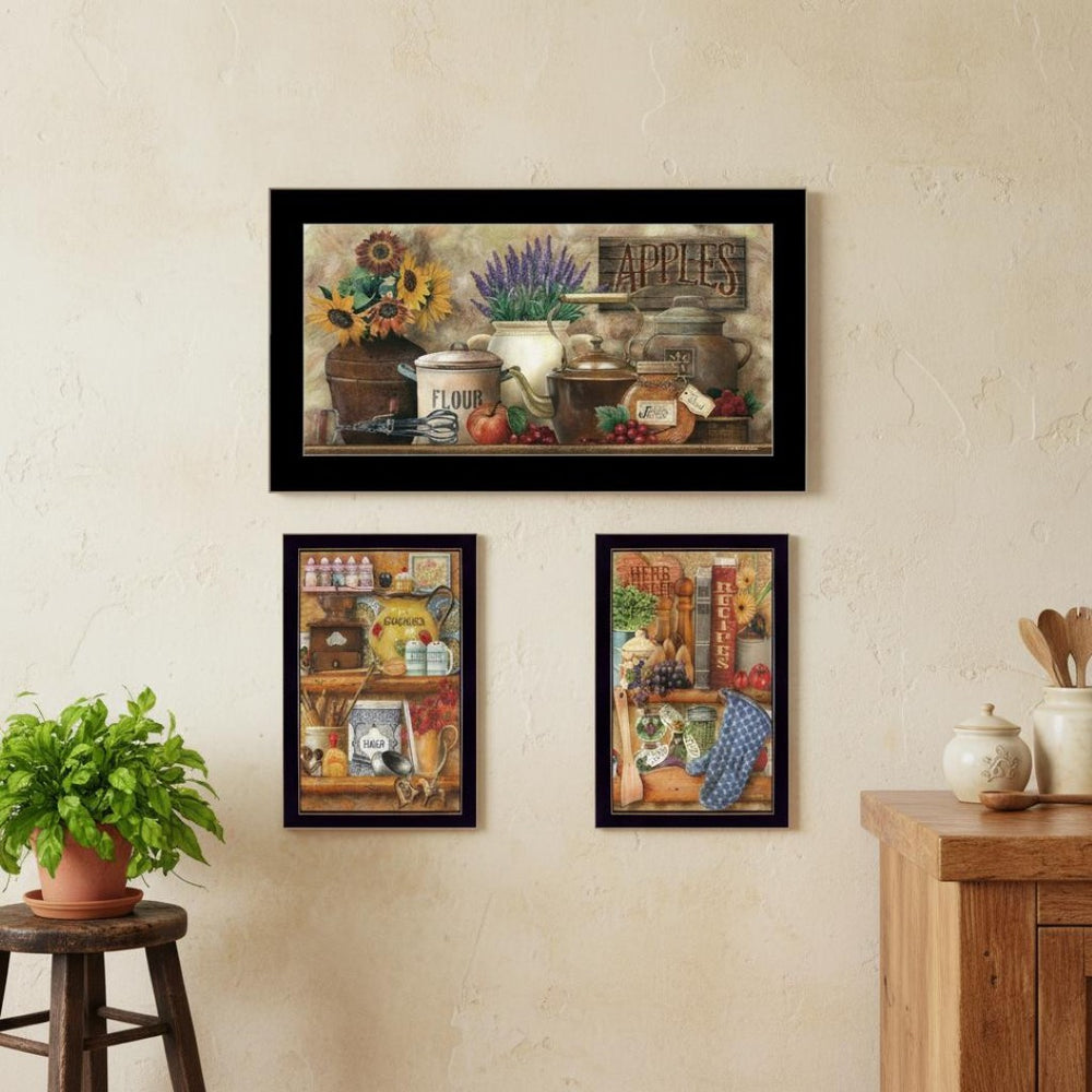HomeRoots Set of Three Antique Kitchen Wall Art Prints – Vintage Sugar and Spice Black Framed Decor for Home 568769