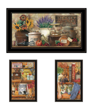 HomeRoots Set of Three Antique Kitchen Wall Art Prints - "Sugar and Spice" Framed Decor for Your Home 568770
