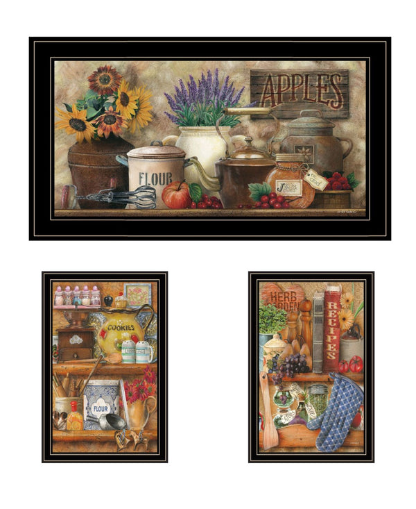 HomeRoots Set of Three Antique Kitchen Wall Art Prints - "Sugar and Spice" Framed Decor for Your Home 568770