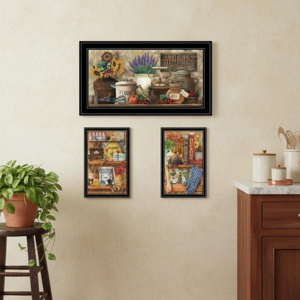 HomeRoots Set of Three Antique Kitchen Wall Art Prints - "Sugar and Spice" Framed Decor for Your Home 568770