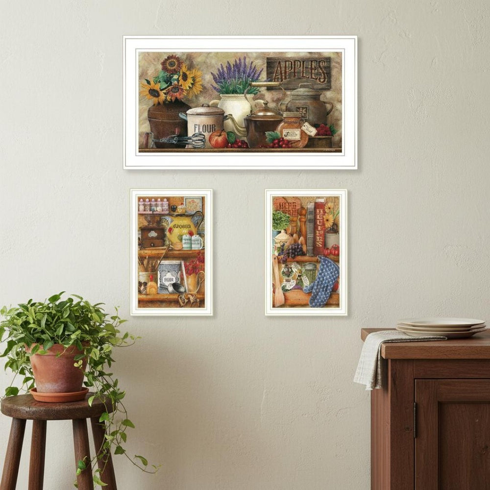 HomeRoots Set of Three Antique "Sugar and Spice" Kitchen Wall Art Prints - Vintage Framed Decor for Home 568771