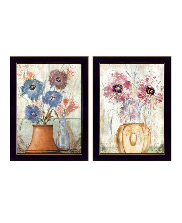 HomeRoots Set of Two Floral Dreams Wall Art - Modern Botanical Prints in Sleek Black Frames for Home Décor 568772