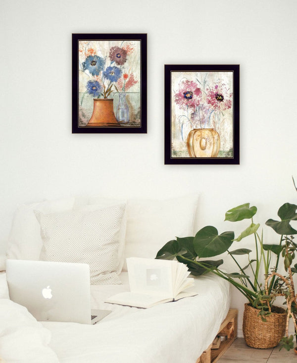 HomeRoots Set of Two Floral Dreams Wall Art - Modern Botanical Prints in Sleek Black Frames for Home Décor 568772