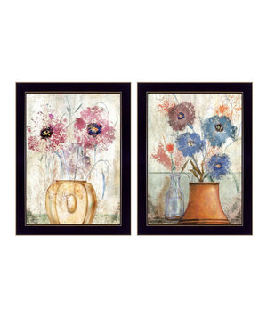 HomeRoots Set of Two Floral Dreams Wall Art - Modern Botanical Prints in Sleek Black Frames for Home Décor 568772