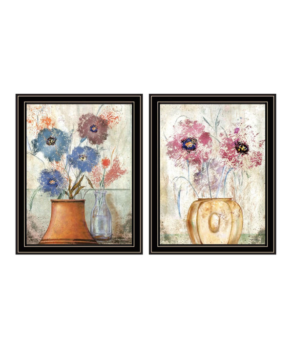 HomeRoots Set of Two Floral Dreams Black Framed Wall Art Prints - Elegant Decor for Any Room, Ready to Hang! 568773