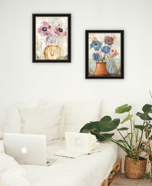 HomeRoots Set of Two Floral Dreams Black Framed Wall Art Prints - Elegant Decor for Any Room, Ready to Hang! 568773