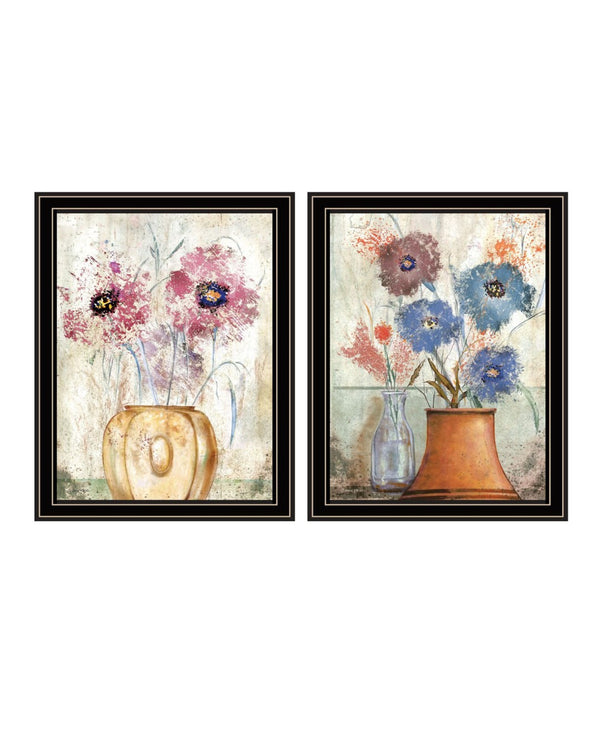 HomeRoots Set of Two Floral Dreams Black Framed Wall Art Prints - Elegant Decor for Any Room, Ready to Hang! 568773