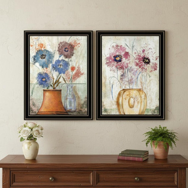 HomeRoots Set of Two Floral Dreams Black Framed Wall Art Prints - Elegant Decor for Any Room, Ready to Hang! 568773