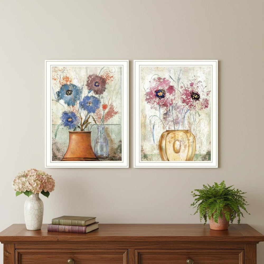 HomeRoots Set of Two Floral Dreams White Framed Wall Art - Elegant Prints to Brighten Any Room Effortlessly 568774